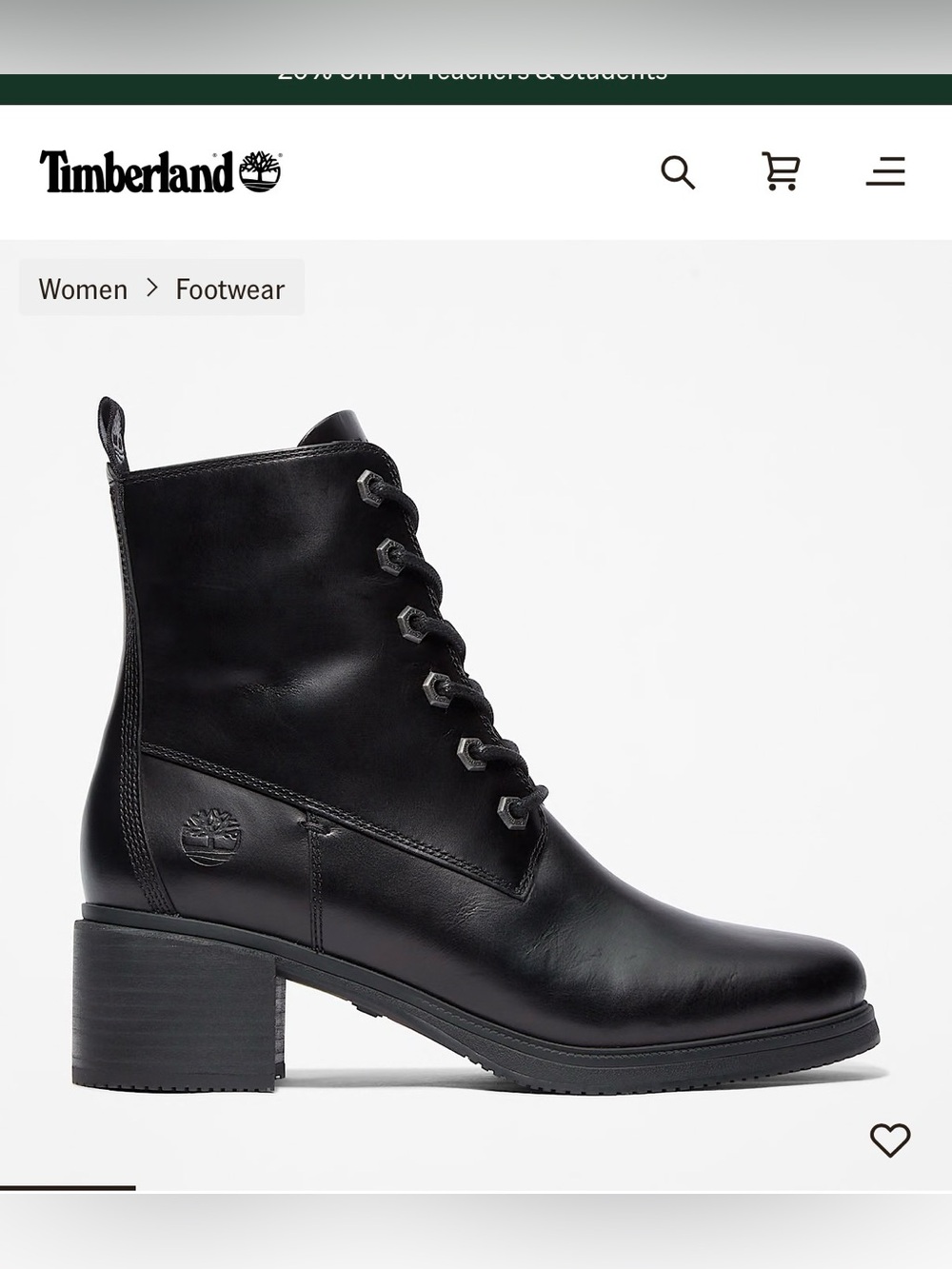 Timberland Women's Black Leather Lace-Up Block Heel Boots